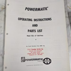 Powermatic Operator Instruction Manual Part List Book 15” Drill Press Model 1150
