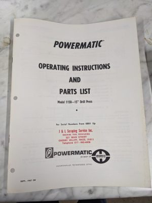 Powermatic Operator Instruction Manual Part List Book 15” Drill Press Model 1150