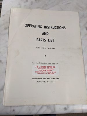 Powermatic Operator Manual Parts List Catalog Model 1200 - 20” Drill Press 1001