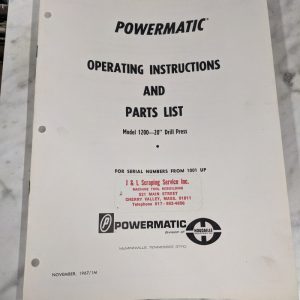 Powermatic Operator Instruction Manual Parts Book Model 1200 20” Drill Press