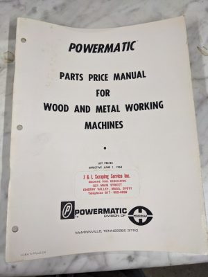 Powermatic Service Parts Price List Wood/Metal Working Machines 1968 Shop Tool
