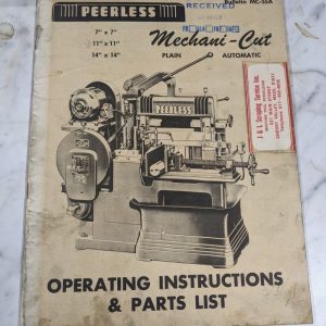 Peerless Machani-Cut Saws 7X7 11X11 14X14” Operator Service Manual Parts List