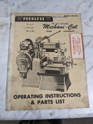 Peerless Machani-Cut Saws 7X7 11X11 14X14” Operator Service Manual Parts List