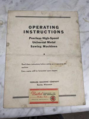 Peerless Sawing Machines High Speed Operator Service Manual Parts Diag 9 13”