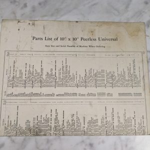 Peerless Universal 10X10” Sawing Machine Service Parts List Book Manual Catalog