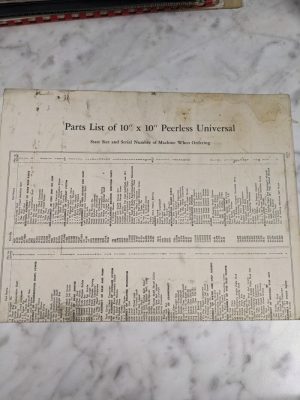 Peerless Universal 10X10” Sawing Machine Service Parts List Book Manual Catalog