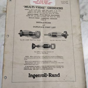 Ingersoll-Rand Multi-Vane Grinders Operating Instruction Manual Parts List Book