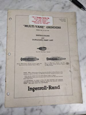 Ingersoll Rand Instruction Operator Manual Parts List Multi-Vane Grinders 1948