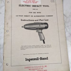 Ingersoll Rand Instruction Operator Manual Parts List 4U Electric Impact Tool