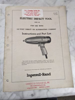 Ingersoll Rand Instruction Operator Manual Parts List 4U Electric Impact Tool