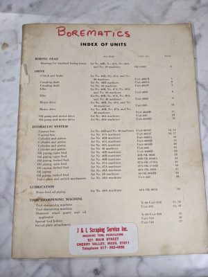 Borematics Service Parts List Book Manual Catalog 46B 47A 48A 49 Boring Machine