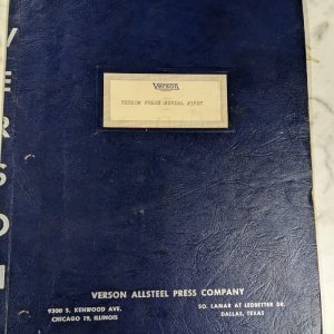 Verson Operator Service Manual Parts List Book C-10 20 Press Brake Machine 1952