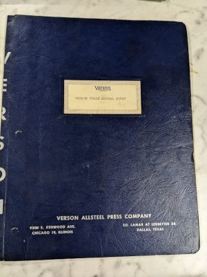 Verson Operator Service Manual Parts List Book C-10 20 Press Brake Machine 1952