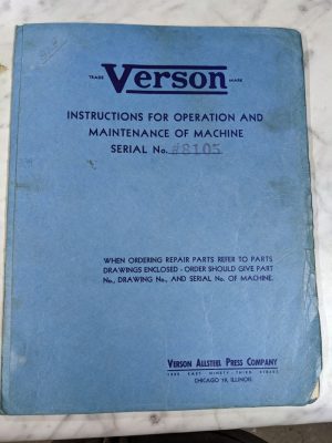 Verson Operator Service Manual Parts List Book 20 200 Press Brake Machine 1948