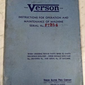 Verson Operator Service Manual Parts List Book 200 Press Brake Machine Shop