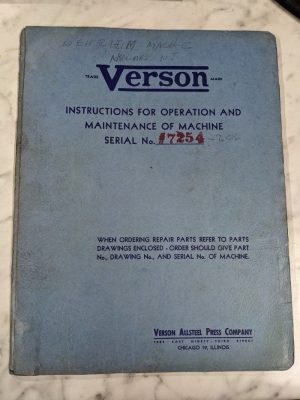 Verson Operator Service Manual Parts List Book 200 Press Brake Machine Shop
