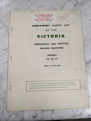 Victoria Milling Machines Service Parts List Book Manual Catalog U2 P2 V2 Shop