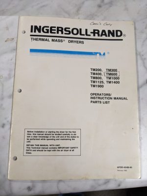 Ingersoll Rand Thermal Dryer Operator Service Manual Parts List Tm 200-1900 1995
