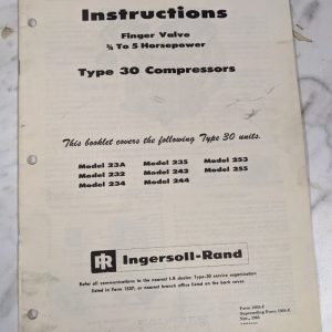 Ingersoll Rand Type 30 0.75-5Hp Air Compressor Instruction Operator Manual 1963