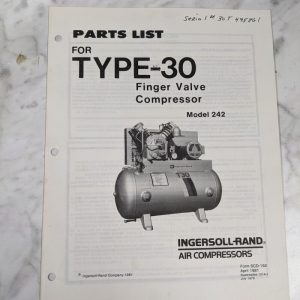 Ingersoll Rand Type 30 242 Air Compressor Service Parts List Book Manual 1981