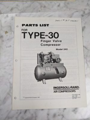 Ingersoll Rand Type 30 242 Air Compressor Service Parts List Book Manual 1981