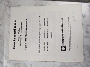 Ingersoll Rand Type 30 1-5Hp Air Compressor Instruction Operator Manual 1968