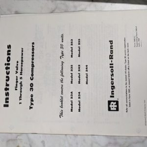 Ingersoll Rand Type 30 1-5Hp Air Compressor Instruction Operator Manual 1968