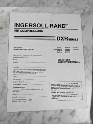 Ingersoll Rand Dxr Series 75-1000 Air Compressor Instruction Operator Manual