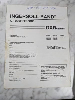 Ingersoll Rand Dxr 75-1000 Air Compressor Instruction Operator Manual 1994