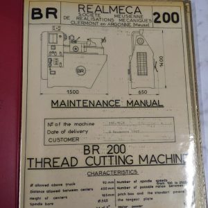 Realmeca Operator Service Manual Parts List Br 200 Thread Cutting Machine