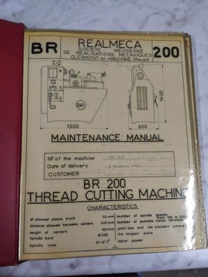 Realmeca Operator Service Manual Parts List Br 200 Thread Cutting Machine
