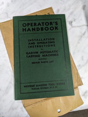 Western Machine Operator Service Manual Parts List 3B Garvin Automatic Tapping