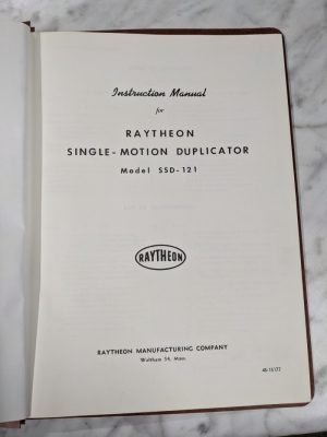 Raytheon Single Motion Duplication Model Ssd-121 Instruction Service Manual