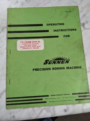 Sunnen Precision Honing Machine Operator Service Manual 1951 Shop Tool Book