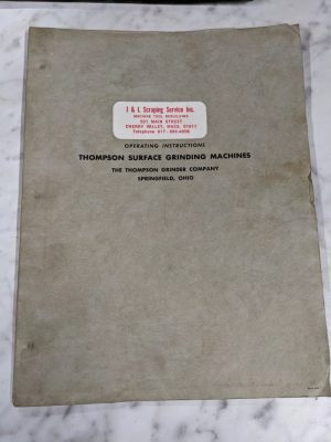 Thompson Surface Grinder Parts List Catalog Service Operation Manual Book