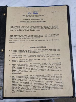 Thompson Broach Grinding Machine Operator Instruction Manual Book 6X48” Shop