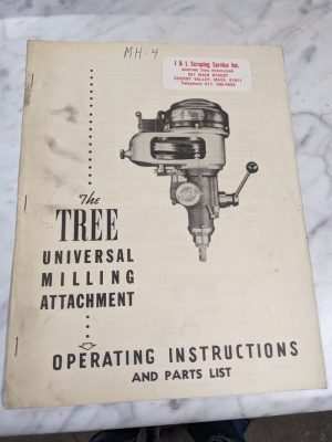 Tree Universal Milling Attachment Operator Service Instruction Manual Parts List