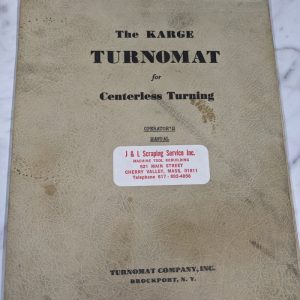 Turnomat Karge Centerless Turning Operator Service Manual Parts List 1750 3500