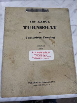 Turnomat Karge Centerless Turning Operator Service Manual Parts List 1750 3500