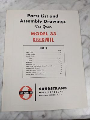 Sundstrand Machine Service Parts List Book Manual Catalog Model 33 Rigidmil