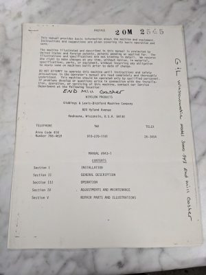 Giddings Lewis Mill Gasher Model 3000 943 Winslowmatic Operator Service Manual