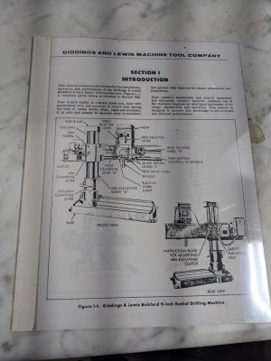 Giddings Lewis Bickford Tool Operator Service Manual 9” Radial Drilling Machine