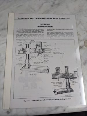 Giddings Lewis Tool Operator Instruction Manual 9” Radial Drilling Machine