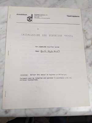 Donaldson Install Operator Service Manual Liquaclone Clarifier System Bln45/3