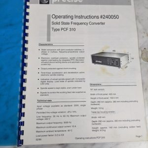 Precise Operator Service Manual #240050 Solid State Frequency Converter Pcf 310