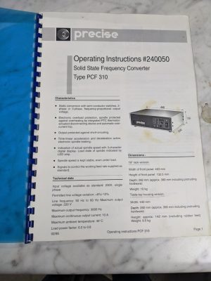 Precise Operator Service Manual #240050 Solid State Frequency Converter Pcf 310