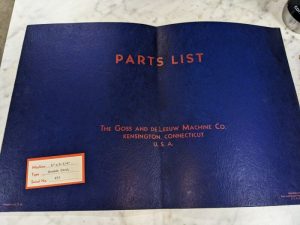 Goss Deleeuw Parts List Manual Book Catalog 6X6.75” Double Thread 453 Machine