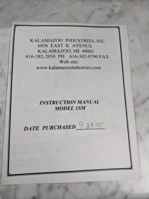 Kalamazoo Operator Service Instruction Manual Parts List Model 1Sm Belt Sander