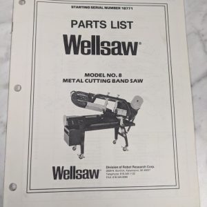 Wellsaw Wells Service Parts List Book Manual Model #1270 Cutting Band Saw 18771
