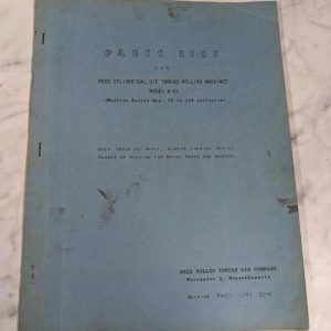 Reed Rolled Thread Die Service Parts List Book Manual Model A-21-2 Machine Tool